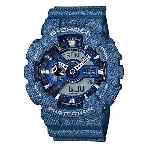 Image of Casio G-Shock jeans blå resin med stål quartz multifunktion (5146) Herre ur, model GA-110DC-2AER